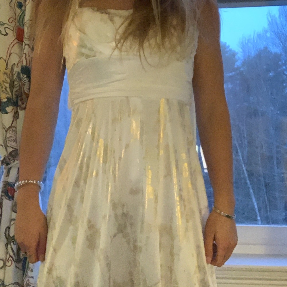 white and gold mini dress